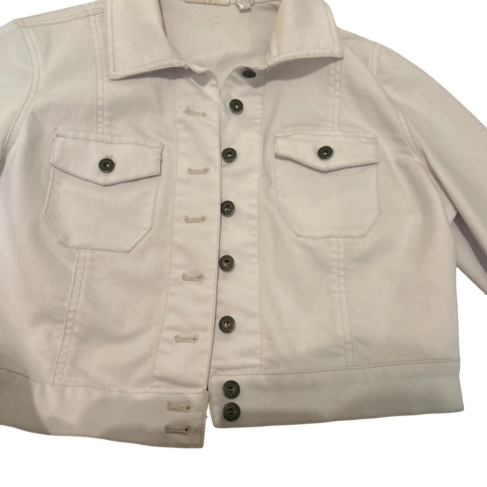 Vintage Chicos Womens Size Small Platinum White Cropped Denim Lightweight Jacket - Picture 4 of 8